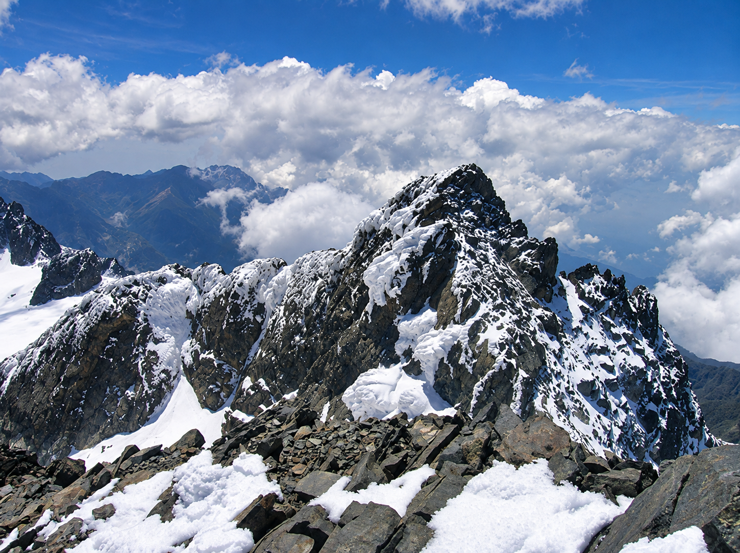 Snow and cloud on the peaks of the Rwenzori Mountains, the Mountains of the Moon