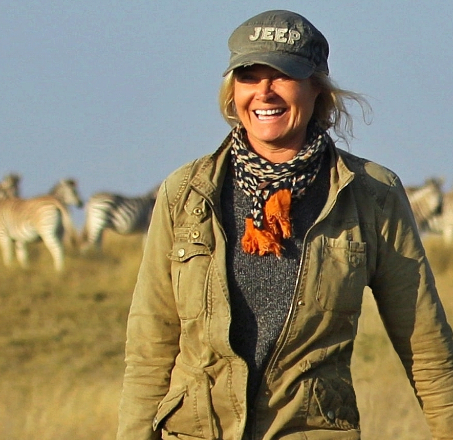 Jytte walking through zebra terrain